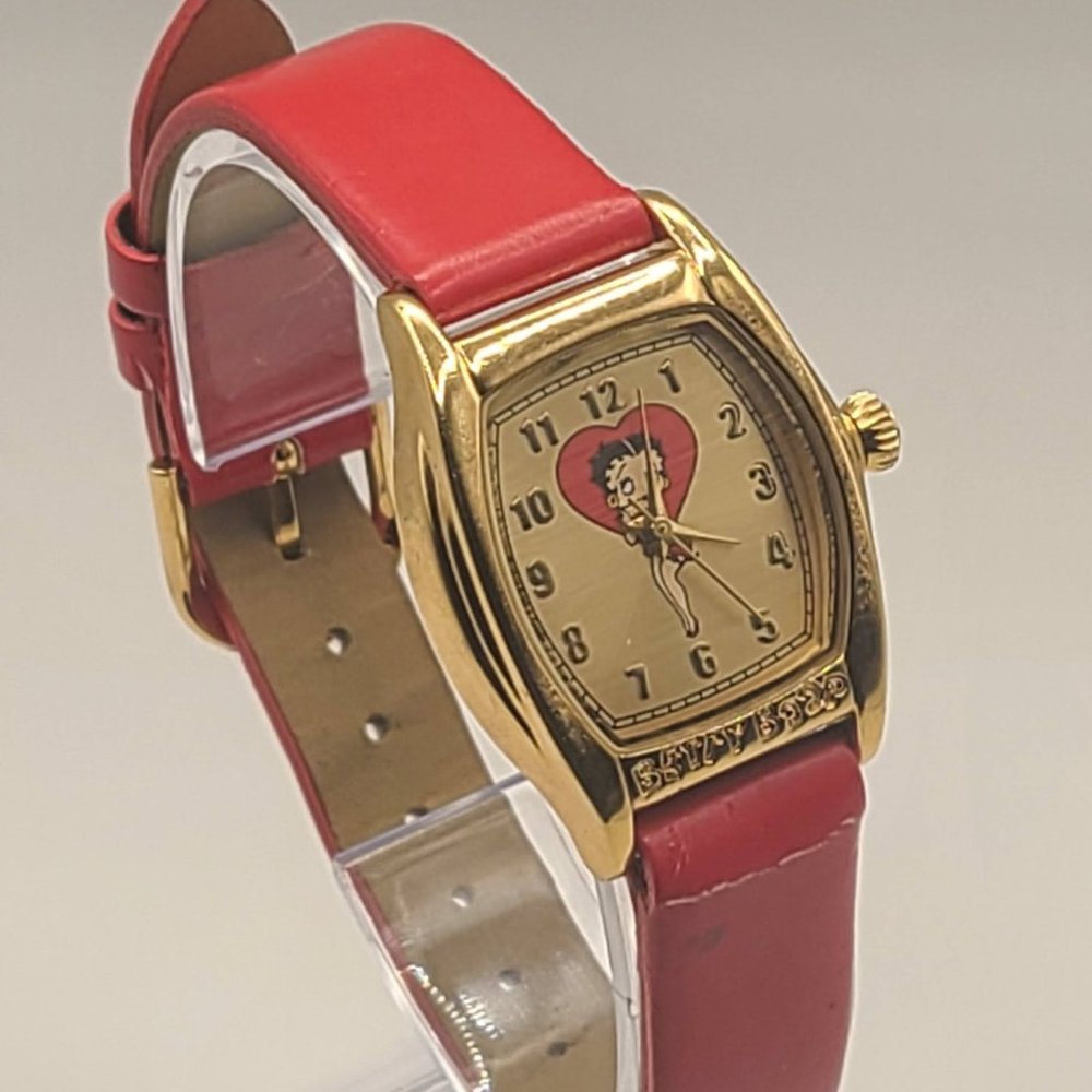 Vintage Womens Betty Boop with gold face Quartz Red Band Watch